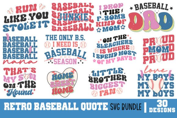 Retro Baseball Quote SVG Bundle: Graphics for Crafts & Branding