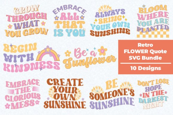 Retro Flower Quote SVG Bundle: Graphics for Crafts & Content